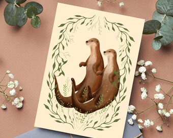 Otter Couple Card, Valentine's Day Card, Animal Pair Greeting Card, Wedding Anniversary Gift, For Partner Girlfriend Boyfriend Husband Wife