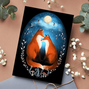 Fox paar kaart, Valentijnsdag kaart, dierenliefde blanco kaart, huwelijksverjaardag cadeau, voor partner vriendin vriend echtgenoot echtgenoot