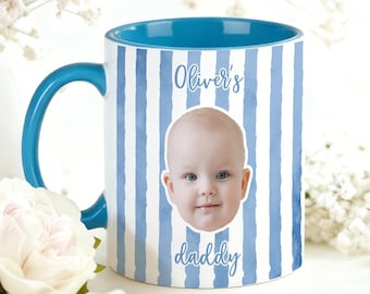 Tazza personalizzata con foto del bambino: Tazza da caffè a righe per papà, ricordo speciale
