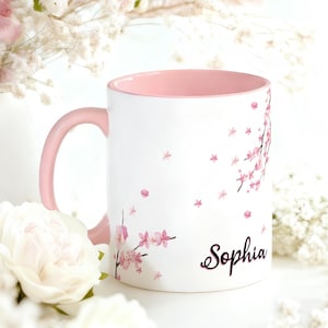 Tazza da caffè personalizzata con motivo Sakura, regalo floreale primaverile per lei, regalo per la festa della mamma
