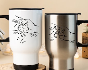 Dad Fist Bump with Kids Names Tumbler, Father's Day Gift for Daddy, Custom Tumbler for Dad, Personalized 14oz Stainless Steel Cup