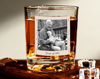 Personalized Photo Whiskey Glass, Custom Portrait Dad Gift