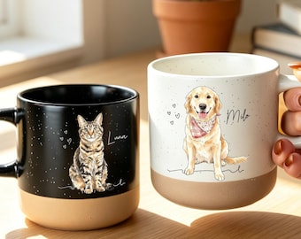 Personalized Watercolor Photo Pet Pottery Mug, Pet Portrait Coffee Cup Gift For Cat Dog Lovers, Custom Dog Remembrance Gift