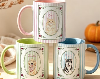 Personalized Watercolor Photo Pet Mug, Pet Portrait Frame Cup, Custom Dog Remembrance Gift, Pet Memorial Gift, Gift For Cat Dog Lovers