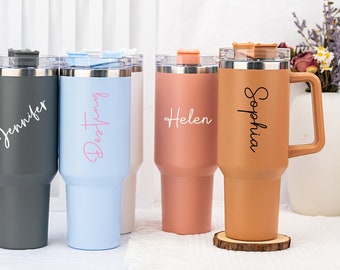 Personalised Name 40oz Double Wall Insulated Cup Travel Bottle Rubber Handles Hot Cold Mug With Straw Gift for Her Birhtday Gift