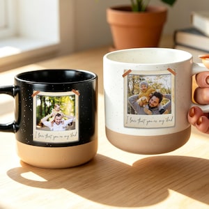 Custom Photo Pottery Mug, Personalized Picture Coffee Cup, Birthday Gift for Dad, Gift for New Dad, Mug for Grandpa