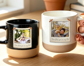 Custom Photo Pottery Mug, Personalized Picture Coffee Cup, Birthday Gift for Dad, Gift for New Dad, Mug for Grandpa