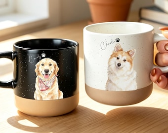 Personalized Watercolor Pet Portrait Mug, Custom Dog Cat Coffee Cup Gift