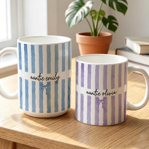 Tazza personalizzata con nome per zia, regalo per annuncio nascita per zia, tazza da caffè a righe, annuncio gravidanza personalizzato, idea regalo per neo-zia, regali personalizzati