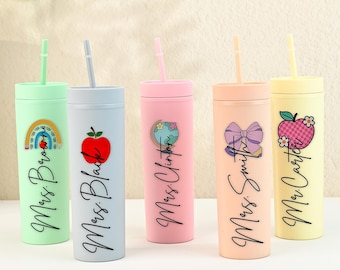 Personalized Tumbler for Teacher, Custom Teacher Gifts for Teacher Appreciation Gifts Teacher Skinny Tumbler with Straw, Thank You Gifts