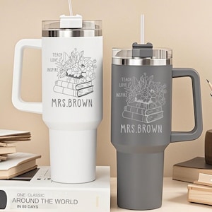 Personalized Engraved 40oz Tumbler for Teachers, Custom 40oz Tumbler with Handle & Straw, Teacher Appreciation Gift, Teacher Travel Cup