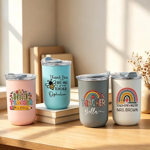 Taza de viaje personalizada para profesores, vaso térmico de acero inoxidable personalizado con nombre, regalo de agradecimiento para profesores, regalo de regreso a clases, regalo de agradecimiento