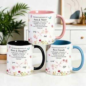 Tazza da caffè personalizzata per celebrare il legame tra zia e nipote, regalo personalizzato per la zia dalla nipote, tazza da caffè floreale, il miglior regalo di compleanno per la zia.