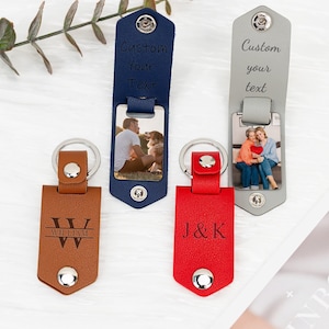 Personalized Leather Photo Keychain, Custom Dad Keychain, Engraved Any Text, Birthday Gift, Christmas Gifts, Unique Holiday Gift