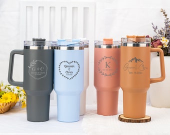 Personalised 40oz Tumbler with Handle & Straw, Insulated Engraved Cup, Personalized Wedding Cup, Bridesmaid Proposal, Bridal Shower Gifts