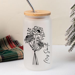 Personalized Teacher Tumbler, Birth Flower Iced Coffee Cup, Teacher Appreciation Gift, Thank You Teacher Gift, Christmas Gifts for Teacher