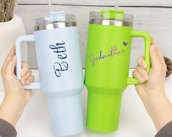 Personalised Name Tumbler, Custom 40oz Travel Bottle Rubber Handles Hot Cold Mug With Straw, Gift for Her Birhtday Gift, Mother's Day Gift