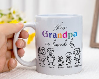 This Grandpa Belongs to Mug with Grandchildren Names, Gift for Grandpa, Children Drawing, Personalised Father's Day, For Pops