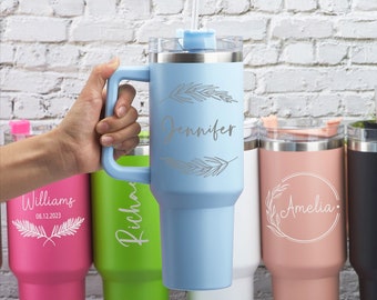 Personalized  40oz Tumbler With Handle Lid and Straw, Custom Name Travel Mug, Dupe Travel Mug, Personalised Large Thermos Cup, Gift for Her