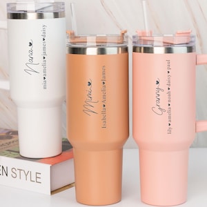 Personalized 40oz Tumbler Gifts for Grandma, Custom Kid&#39;s Names Engraved Cup, Mother&#39;s Day Gifts for Nana, Mimi From Grandchildren