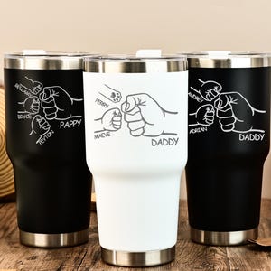 Dad Fist Bump Kids Names Tumbler, Father's Day Gift for Daddy, Tumbler Laser Engraved 30oz Stainless Steel Cup, Personalised Tumbler for Dad