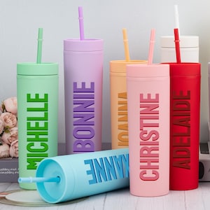 Personalized Shadow Monogram Skinny Tumbler, Pastel Tumblers with Lid and Straw, Bachelorette Party, Wedding Party Gifts,16oz Skinny Tumbler