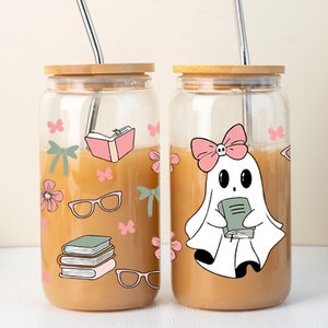 Personalized Halloween Ghost Glass Tumbler, Cute Ghost Coffee Cup for Girl, Spooky Season Iced Coffee Glass, Gift For Halloween