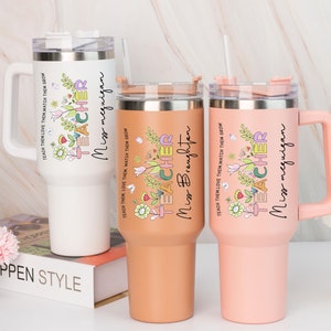 Regalo personalizado de agradecimiento para profesores, vaso térmico personalizado de 1,2 litros con asa y pajita, regalo para profesores, regalo de agradecimiento navideño para profesores.