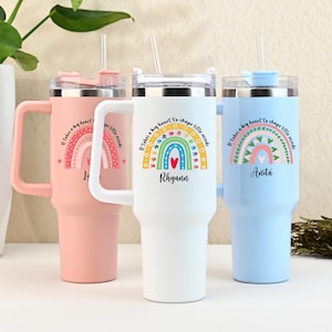 Vaso personalizado para profesores de 40 oz con asa y pajita, regalo para profesores, regalo de agradecimiento para profesores, taza de viaje