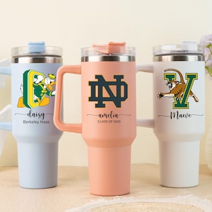 Personalized College University Tumbler, Custom 40oz Tumbler with Handle & Straw, ADD YOUR LOGO, Clas of 2025 Gifts, Graduation Gift for Her