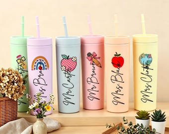 Personalized Tumbler for Teacher, Custom Teacher Gifts for Teacher Appreciation Gifts Teacher Skinny Tumbler with Straw, Thank You Gifts