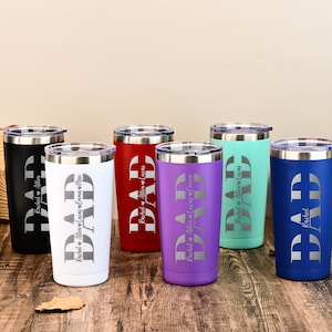 Custom Engraved 20oz Tumbler, Personalized Father&#39;s Day Gift with Kids Names, Birthday Gift for Dad, Laser Engraved Cup, Travel Tumbler