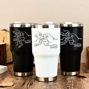 Dad Fist Bump Kids Names Tumbler, Father&#39;s Day Gift for Daddy, Tumbler Laser Engraved 30oz Stainless Steel Cup, Personalised Tumbler for Dad