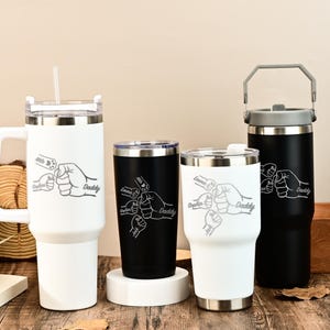 Personalized Engraved Dad Fist Bump Kids Names Tumbler, Father&#39;s Day Gift for Daddy, Custom 30oz Stainless Steel Cup, Travel Tumbler for Dad