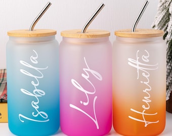 Personalized Glass Tumbler, Custom Name Coffee Cup, Bridal Party Gift, Glass Coffee Mug, Personalized Gifts for Bride, Bridesmaid Proposal