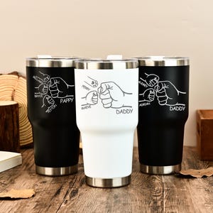 Dad Fist Bump Kids Names Tumbler, Father&#39;s Day Gift for Daddy, Tumbler Laser Engraved 30oz Stainless Steel Cup, Personalised Tumbler for Dad
