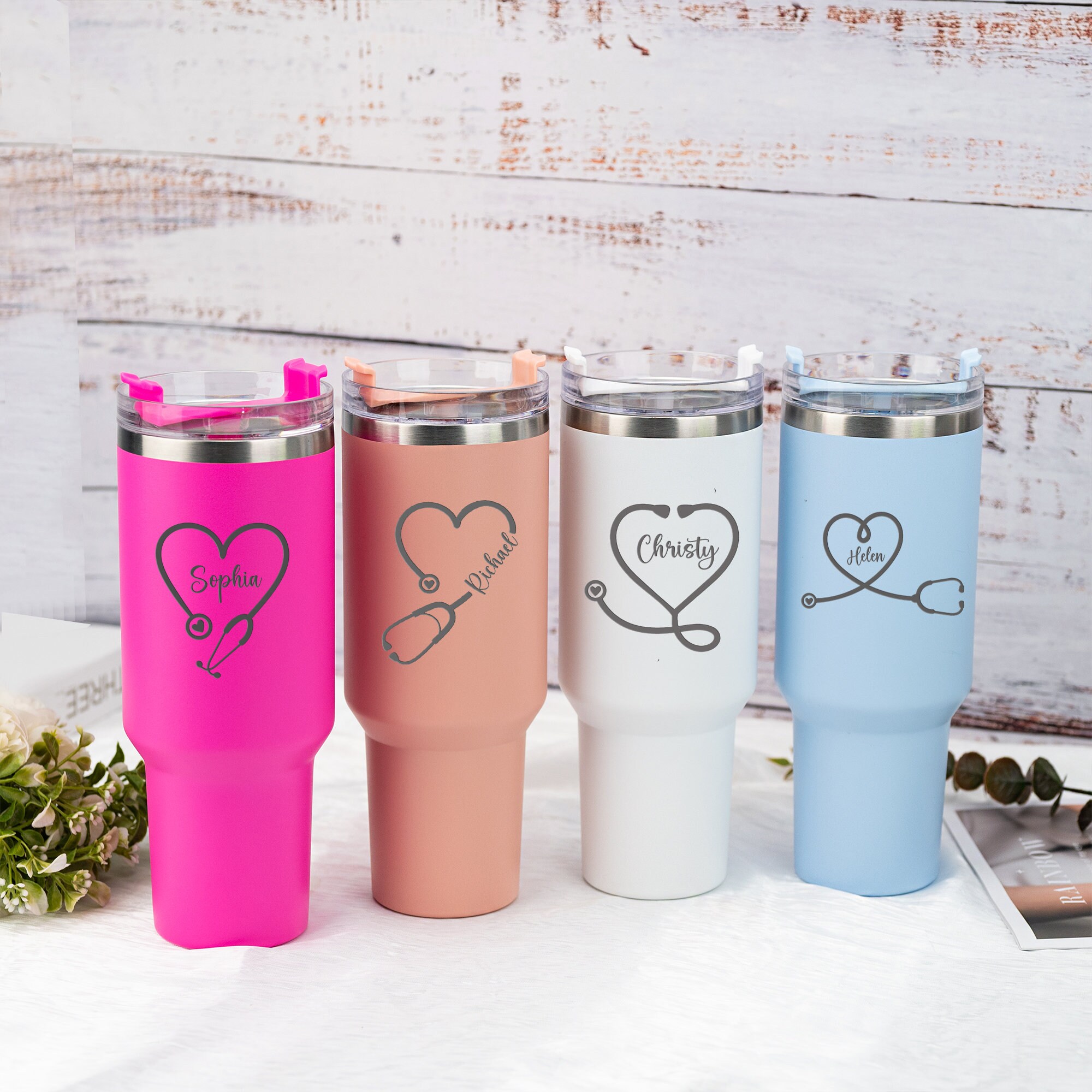 Personalized Nurse Tumbler, Engraved Travel Cup with Straw & Lid - Ideal Gift for Healthcare Workers