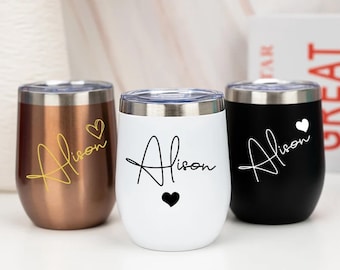 Personalized Wine Tumbler, Custom Insulated Wine Cup with Name, Bridal Party Gift, Bachelorette Party Favors, Bridesmaid Gift, Wedding Gift