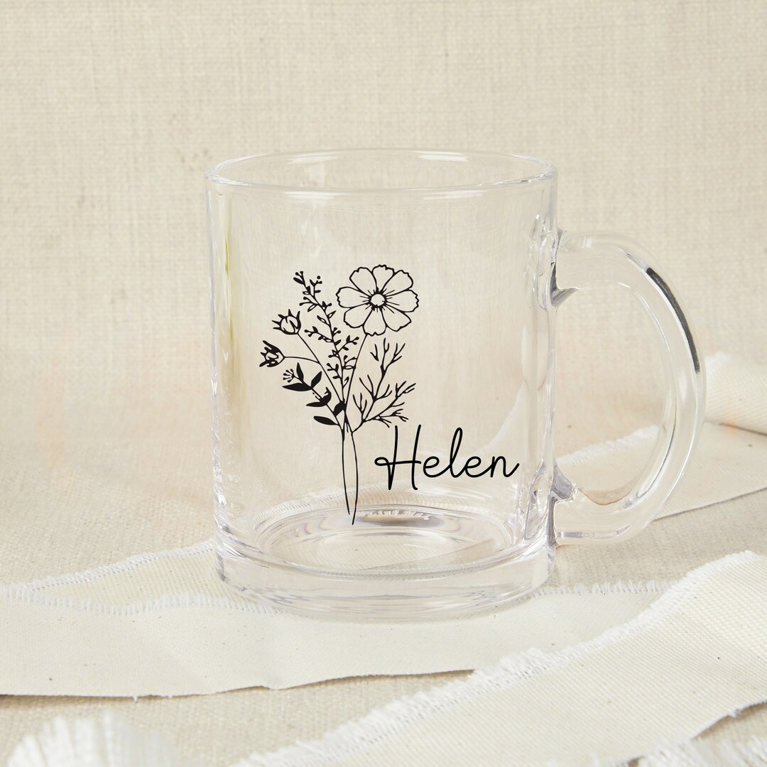 Personalized Birth Flower Glass Mug Coffee Mug Bridal Party Etsy