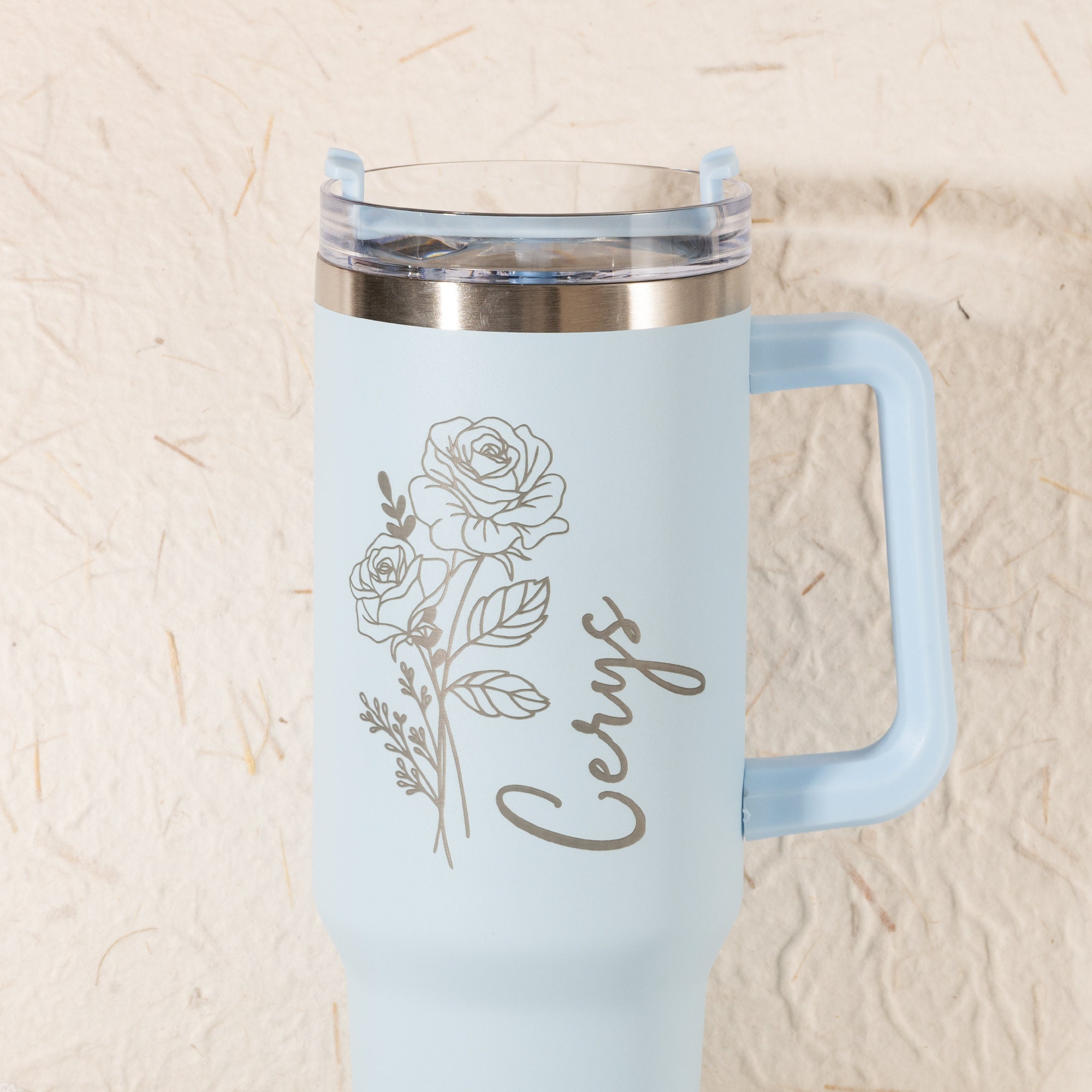 Personalized Birth Flower Tumbler for Bridesmaid Gifts, Custom Insulated 40oz Cup with Handle & Straw, Unique Color Options