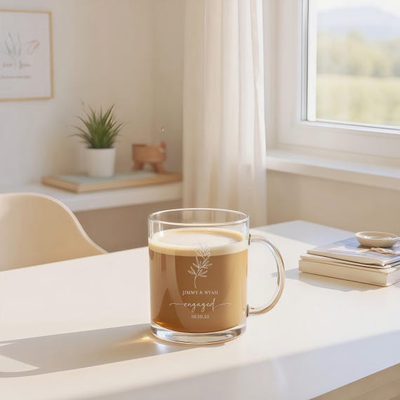 Personalized Engagement Gift, Custom Engraved Engaged Glass Mug, New Engaged Couple Gift, Engagement Gifts, Engagement Gift For Couple