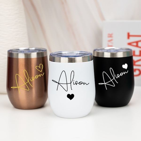 Personalized Wine Tumbler, Custom Insulated Wine Cup with Name, Bridal Party Gift, Bachelorette Party Favors, Bridesmaid Gift, Wedding Gift
