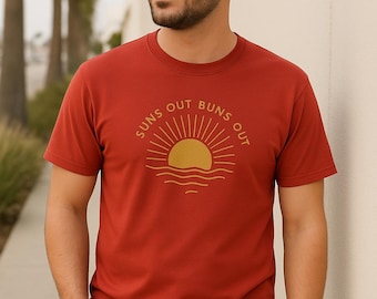 Grappige strandkleding uniseks T-shirt, shirt Suns Out Buns Out, zomervakantie T-shirt, sarcastisch grafisch T-shirt, nieuwigheid vakantietop