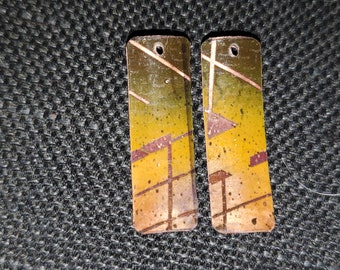 Colorful Copper Rectangle Earring Components with Abstract Overlay, Hand-Crafted Jewelry Charms, Handmade Jewelry Components