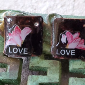Copper and Floral Rectangle Earring Components with Patina, Hand-Crafted Jewelry Charms, Handmade Jewelry Components