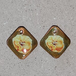 Floral Copper Rectangle Earring Components with Patina, Hand-Crafted Jewelry Charms, Handmade Jewelry Components