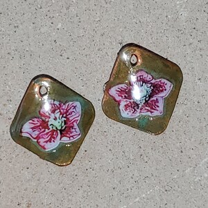 Floral Copper Rectangle Earring Components with Patina, Hand-Crafted Jewelry Charms, Handmade Jewelry Components