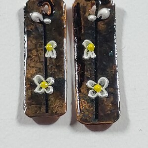 Copper and Floral Rectangle Earring Components with Patina, Hand-Crafted Jewelry Charms, Handmade Jewelry Components