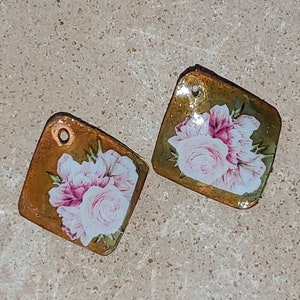 Floral Copper Rectangle Earring Components with Patina, Hand-Crafted Jewelry Charms, Handmade Jewelry Components