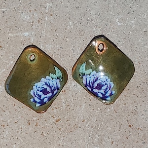 Floral Copper Rectangle Earring Components with Patina, Hand-Crafted Jewelry Charms, Handmade Jewelry Components